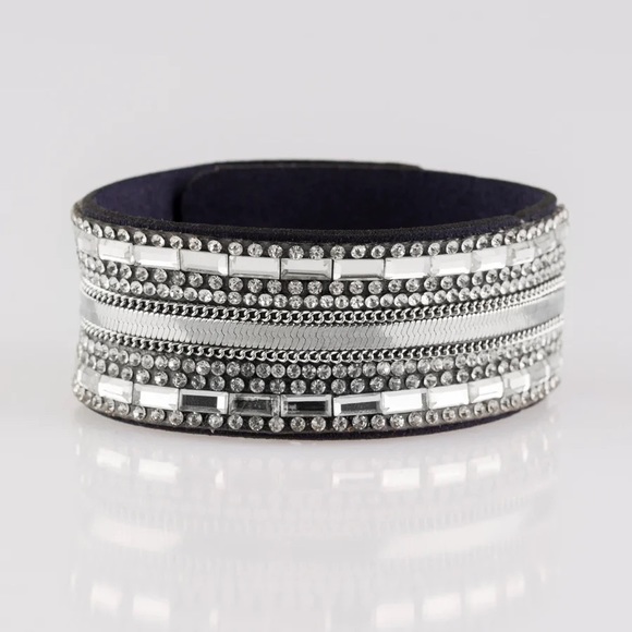 Teasingly Tomboy Midnight Blue Suede Bling Snap Bracelet - Picture 2 of 2